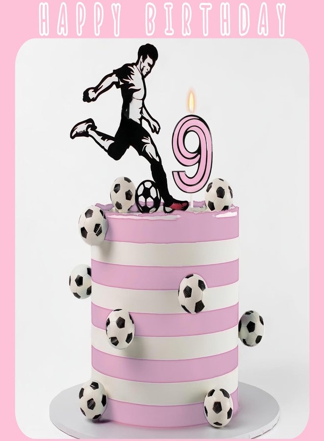 OGnomiFX Pink Soccer Birthday Candle - Number 9 Candle, Pink & Black Cake Topper for Girls and Boys, Sport Soccer Birthday Party Decorations - Image 4